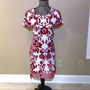 Inc. Red & White Floral Print Side Slit Tunic. Size Medium